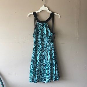 teal and black floral dress